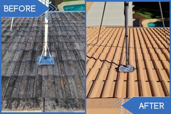 Svensson Heights family house roof pressure washing showing before and after cleaning